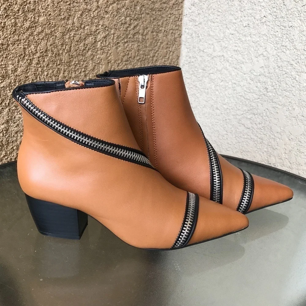 NWT SOL SANA Diego Caramel Leather Zipper Boots- 6